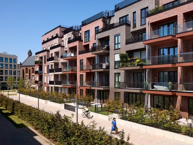 Blick von der Metzerstraße auf die Eigentumswohnungen von maxfrei - © Arrow Global Germany GmbH / Oliver Schuh Palladium Photodesign