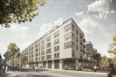 Leben am Sonnenpark, Visualisierung Straßenansicht - © kister scheithauer gross architekten und stadtplaner GmbH
