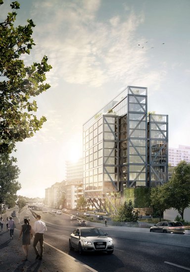 Neuer Hochpunkt an der Uerdinger Straße - © sop architekten, Visualisierung: moka
