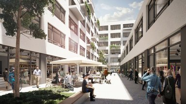 Mit dem Refurbishment des Gebäudes entsteht im Herzen von Düsseldorf eine neue Adresse für das Quartier. Der Innenhof wird geöffnet und fungiert als Attraktor für Nutzer und Nachbarn. - © Eller + Eller Architekten