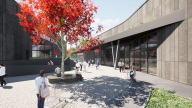 Supermarkt-Hallenbad Fußgänger Parkplatz - © baues + partner