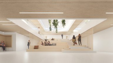 Clusterschule Plus mit offenem Foyer und großzügiger Innentreppe. - © StructureLab Architekten / MOD21