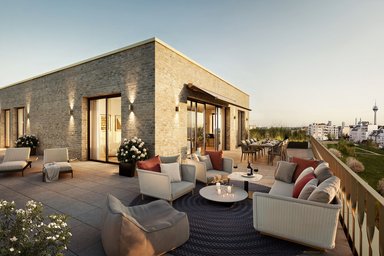 Das erste Projekt der Quartiersentwicklung PANDION BEL in Düsseldorf-Oberkassel heißt GREENS und umfasst 108 hochwertige Eigentumswohnungen.  - © PANDION