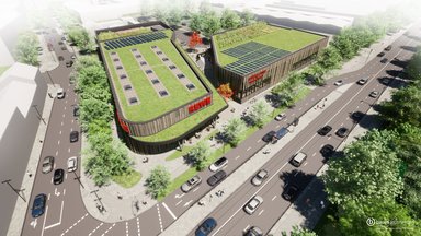Supermarkt-Hallenbad Vogelperspektive - © baues + partner