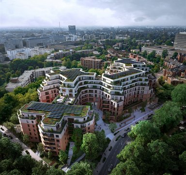 Zoo-Residenz Düsseldorf, Transformation des SMS-Bürokomplexes in ein Wohnquartier - © HPP Architekten GmbH / Zoo-Residenz GmbH, Visualisierung: IMAGINA