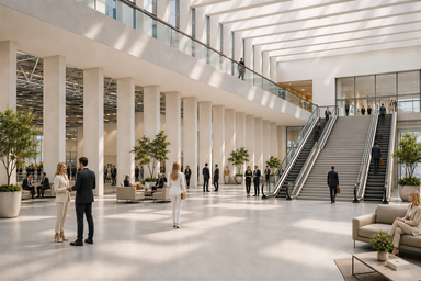 Messe Düsseldorf | Halle 7 | Visualisierung Magistrale Ebene 0 | Blick nach Norden - © sop architekten