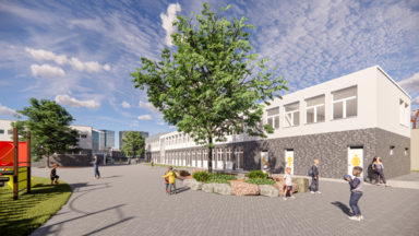 Rendering Nebengebäude und Sporthalle Thomas Schule - © Tholl Consulting GmbH