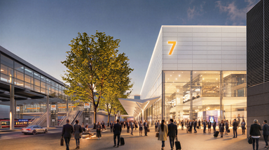 Der Eingangsbereich der neuen Halle 7 der Messe Düsseldorf - © sop architekten 